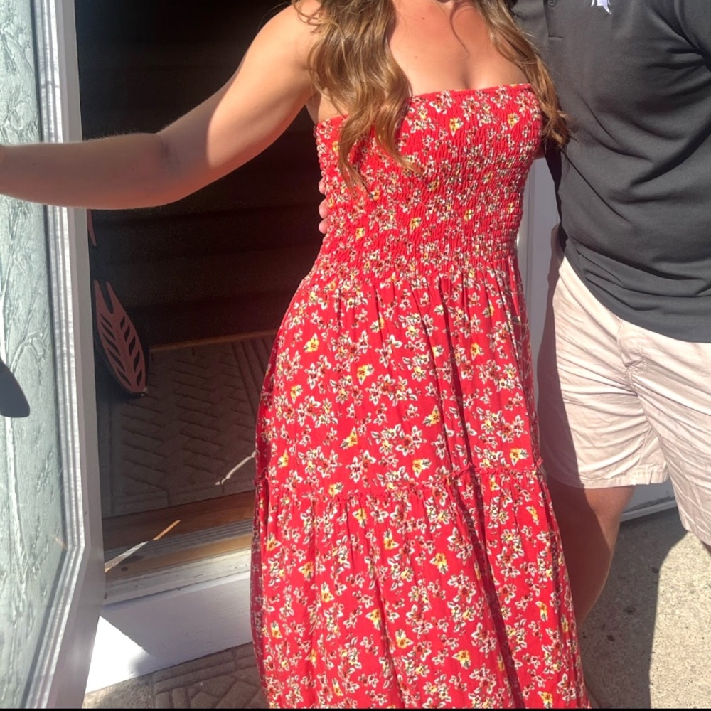 Cute Floral Maxi Strapless Dress